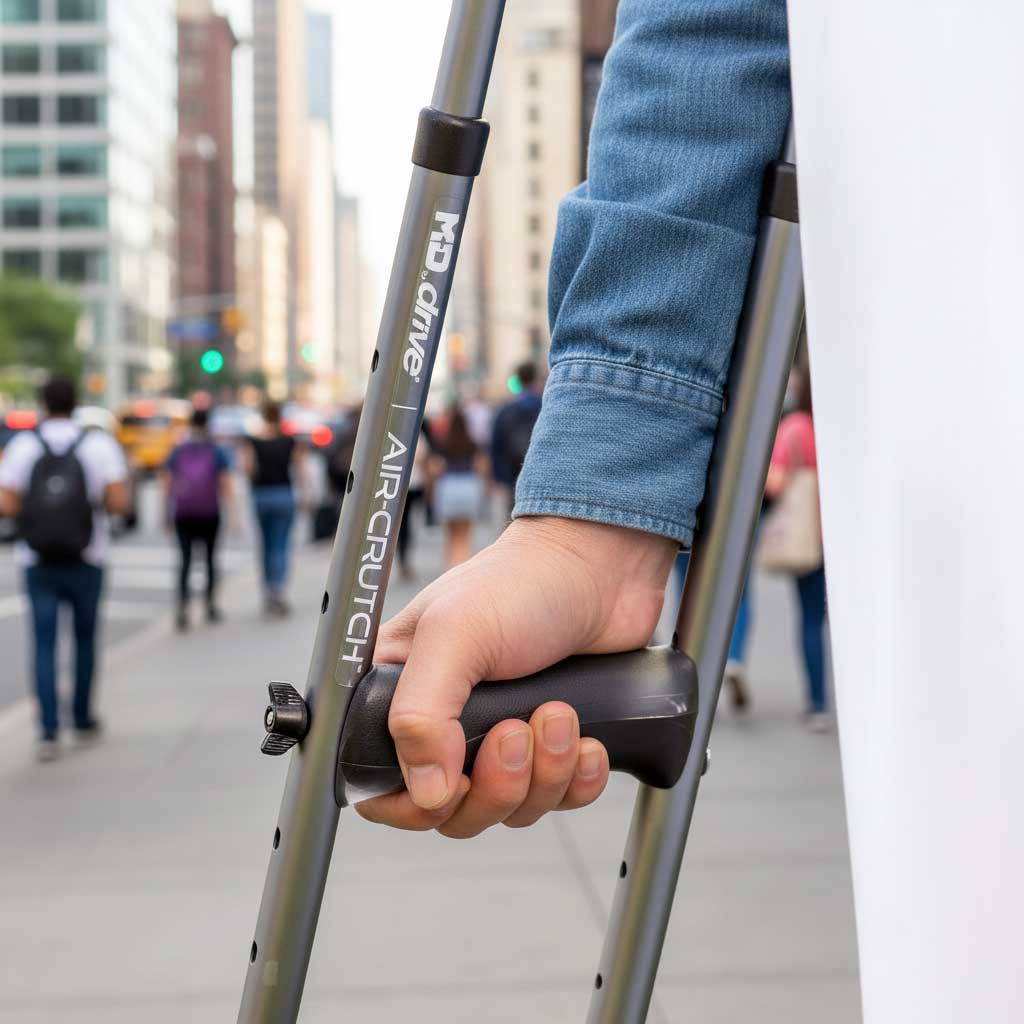 M+D Air Crutch push button adjustment mechanism with clear height markings