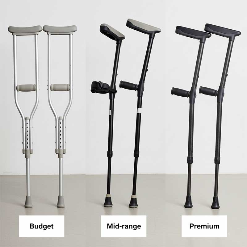 Comparison of different types of medical mobility aids and crutches