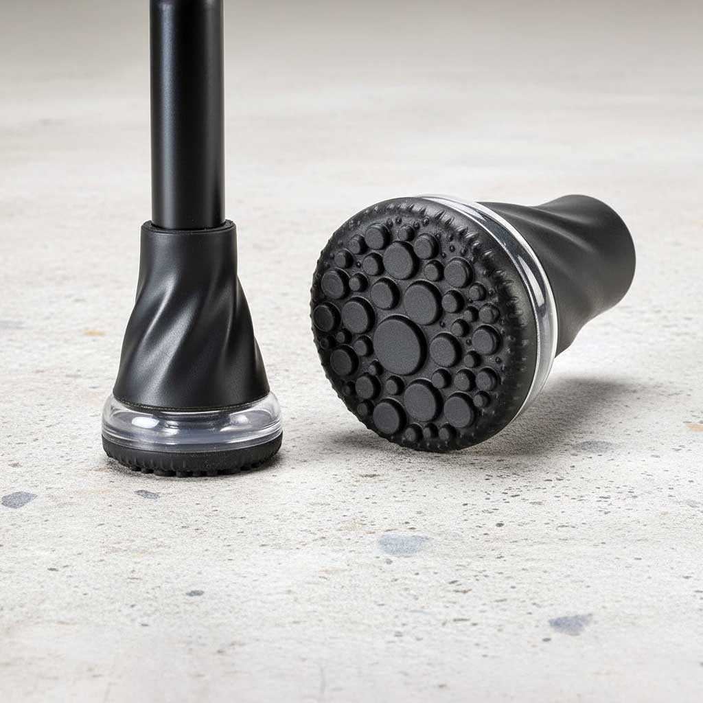 Close up of M+D Air Crutch Flexgrip air tip showing compression design and tread pattern