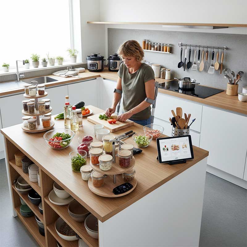 Smart kitchen organization makes cooking on crutches easier