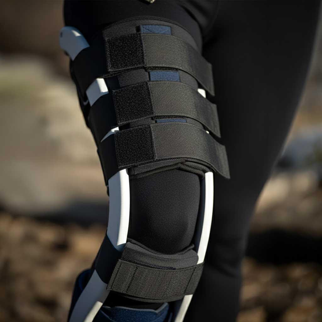 Close up of Freedom Leg 3.0 straps and padding showing Velcro closures and high density foam