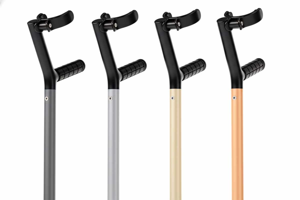 Telo Y Cane full length view showing charcoal anodized aluminum shaft and Y shaped ergonomic handle