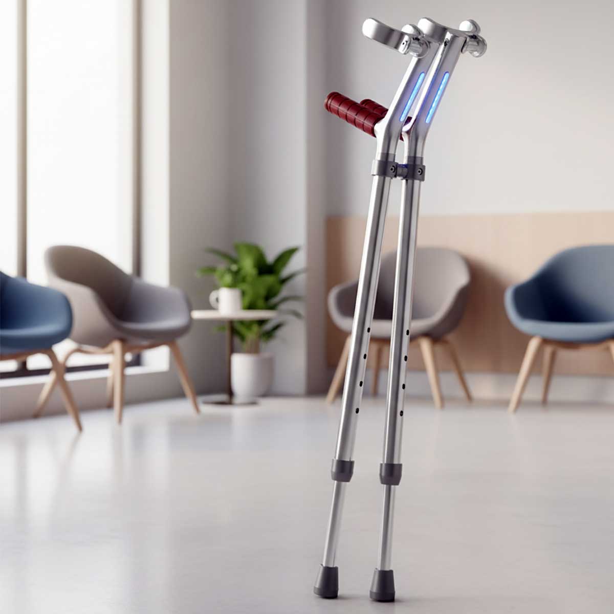 Close up view of Telo Y Cane Y shaped ergonomic handle with TPE grip showing fork design and hand placement area