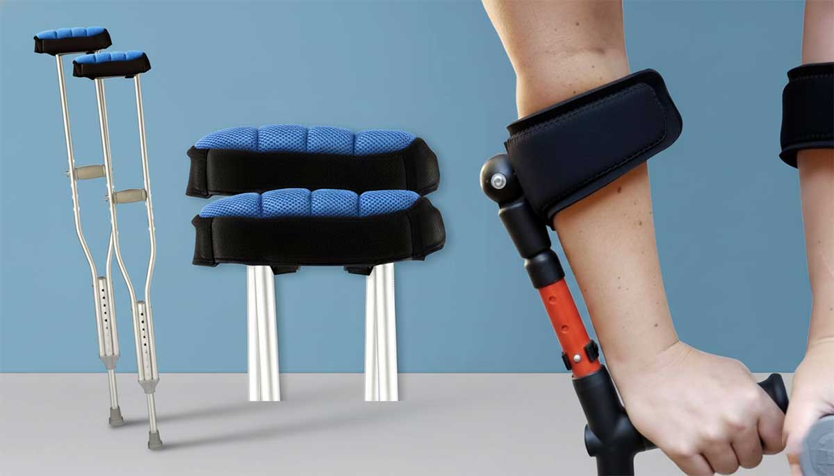 Underarm crutch pad and forearm crutch cuff placed next to each other to show design differences