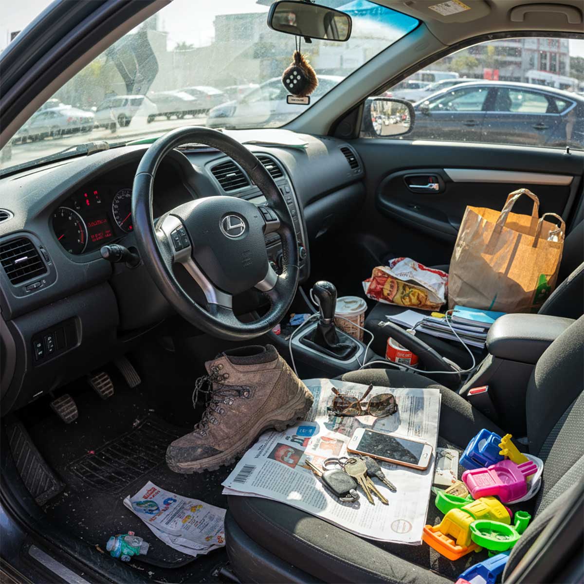 Safety checklist about driving with a boot lying beside car keys