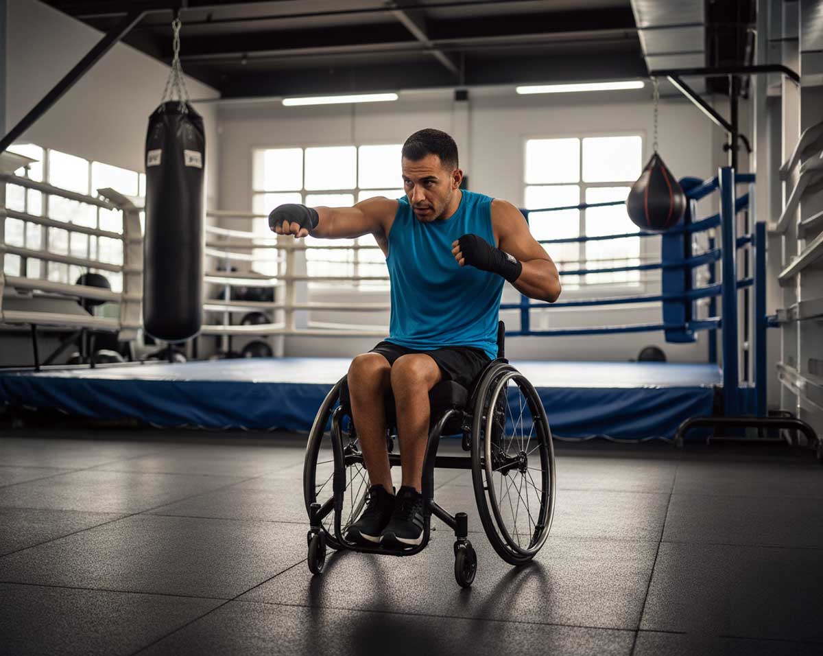 Person sitting in chair doing seated boxing workout