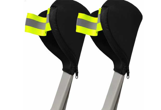 3M reflective tape strips applied to crutches showing high visibility