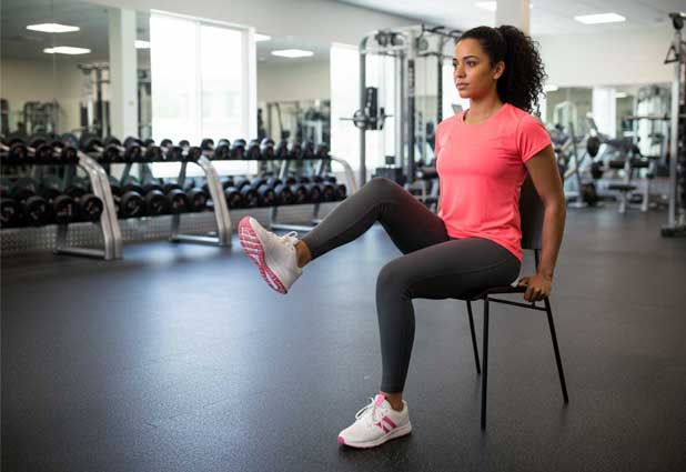 Seated march drill with one knee raised and the other leg supported